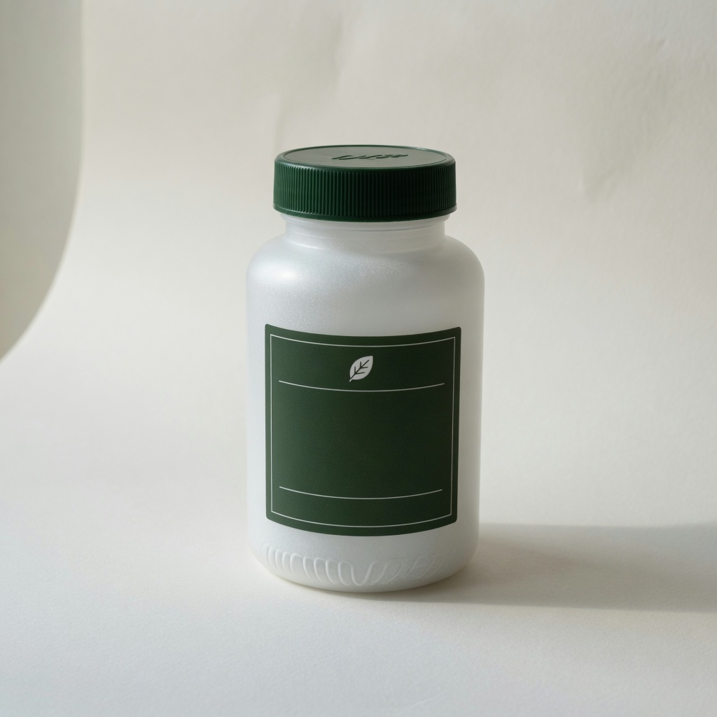 Frasco de magnesio en cápsulas, etiqueta verde.